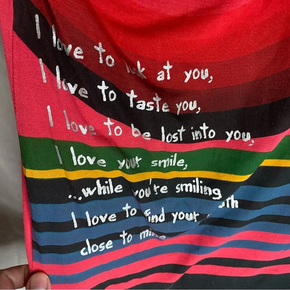 Desigual Red Off Shoulder Artistic Women’s Shirt Love Poem Size XXL Boho Relaxed - Picture 3 of 7